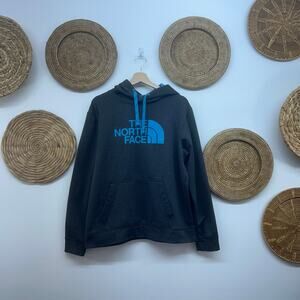 The North Face Gray Blue Logo Hooded Sweatshirt Hoodie Athleisure Mens Large